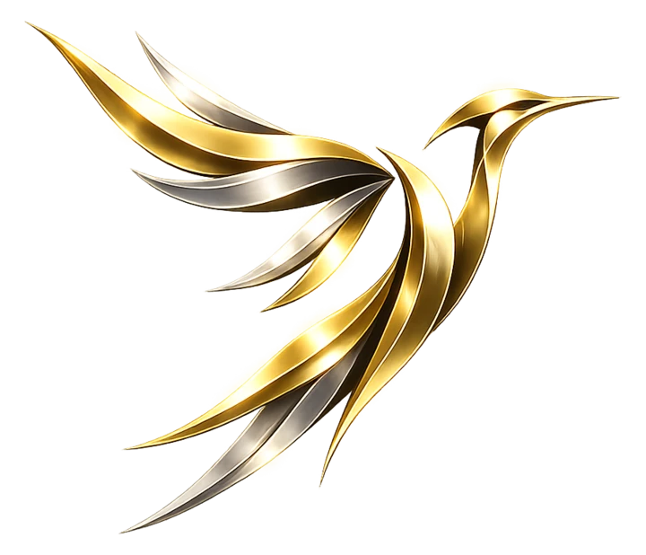 The Avelaira bird in flight, rendered in gold and platinum
